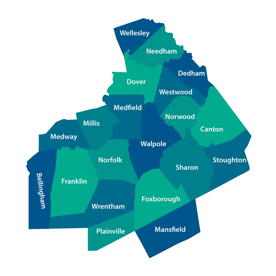 Walpole Co-Operative Bank's CRA assessment area map.